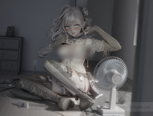 图片[2]-吹风扇的小女孩模型-cg男孩