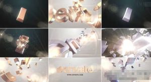 E3D插件制作三维金色银色方块破碎汇聚形成logo标志特效AE模板3D Gold And Silver Shatter Logo-cg男孩