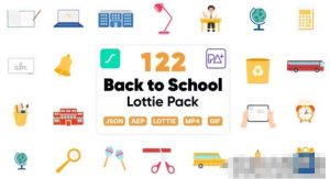 AE模板-122个回到学校开学季儿童培训机构宣传介绍MG动画元素包Back to School Lottie Elements-cg男孩