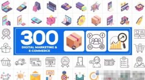 300个电子商务数字营销在线课程MG动画图标包AE模板300 Icons Pack – Digital Marketing-cg男孩
