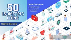 等轴医生护士卡通人物医学元素图标MG动画AE模板Isometric Icons – Medical Elements-cg男孩