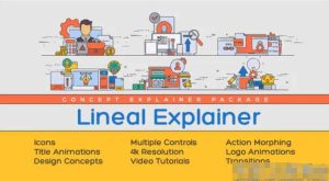AE模板-扁平化线条轮廓图标在线教育主题视频MG场景动画模板Lineal Explainer-cg男孩