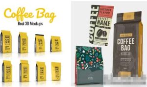 E3D插件制作真实咖啡袋零食包装3D样机AE模板Coffee Bag Real 3D Mockups-cg男孩