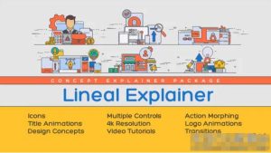 AE模板-扁平化线条轮廓图标在线教育主题视频MG场景动画模板Lineal Explainer-cg男孩