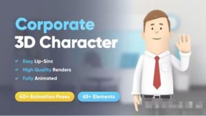 AE模板-3D男性角色公司视频解说卡通图标标题场景动画模板3D Character Animation-cg男孩