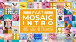 AE模板-时尚动感马赛克照片墙旅行回忆快闪片头动画Fast Mosaic Intro，含手机竖屏版本-cg男孩