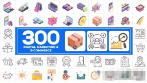 300个电子商务数字营销在线课程MG动画图标包AE模板300 Icons Pack – Digital Marketing-cg男孩