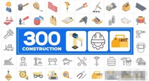 300个建筑施工机械企业商务图标MG动画AE模板300 Icons Pack – Construction-cg男孩