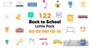 AE模板-122个回到学校开学季儿童培训机构宣传介绍MG动画元素包Back to School Lottie Elements-cg男孩