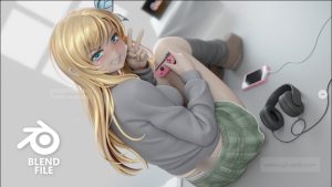 玩游戏的女孩角色模型-cg男孩