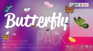 E3D插件制作三维逼真蝴蝶拍打翅膀飞舞动画-AE模板Butterfly Pack – Element 3D-cg男孩